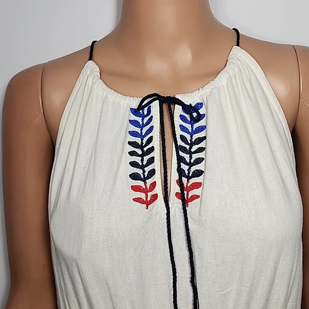 J.Crew Linen‎ Blend Floral Embroidered Ivory Maxi Dress Size M Medium